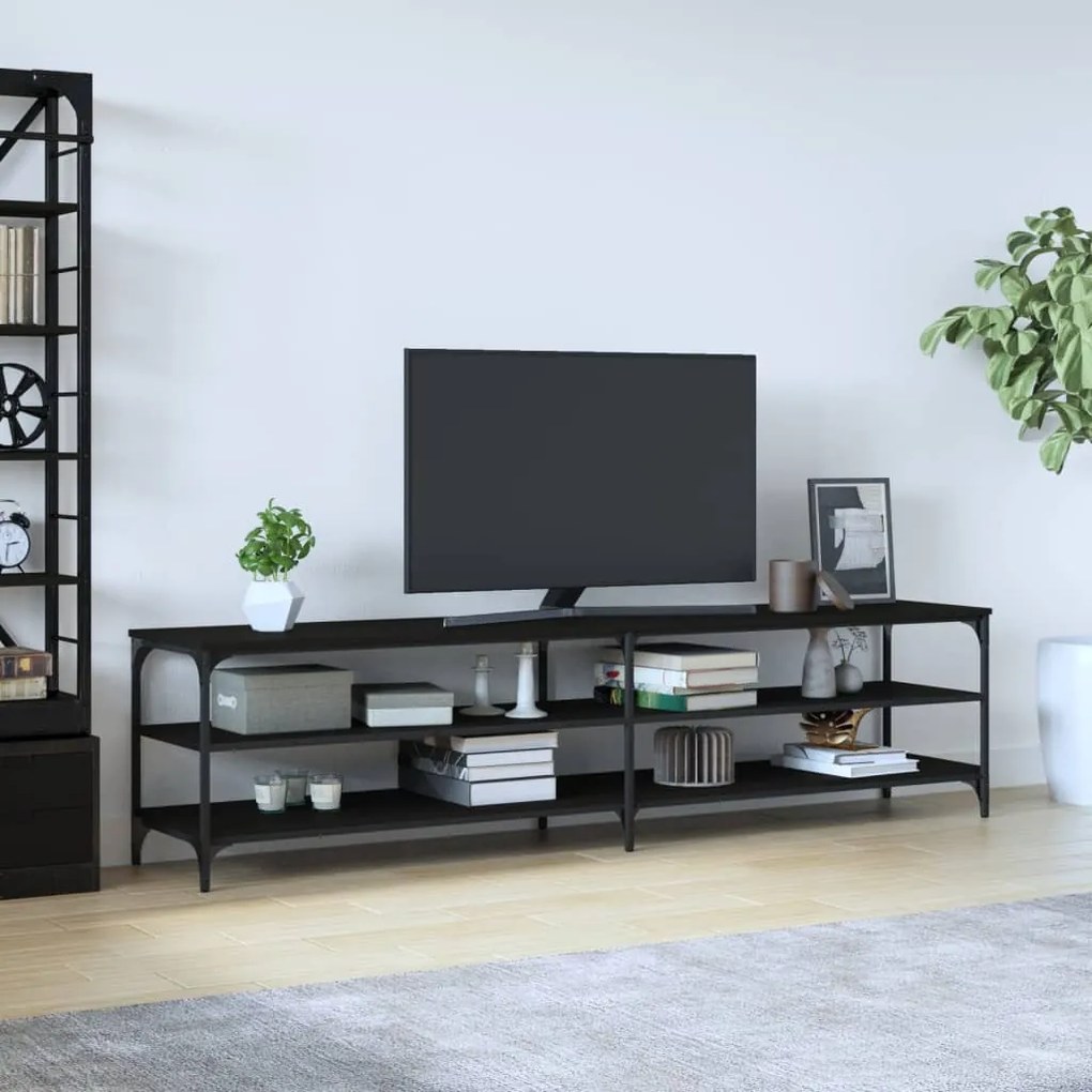 fekete szerelt fa és fém TV-szekrény 200x30x50 cm