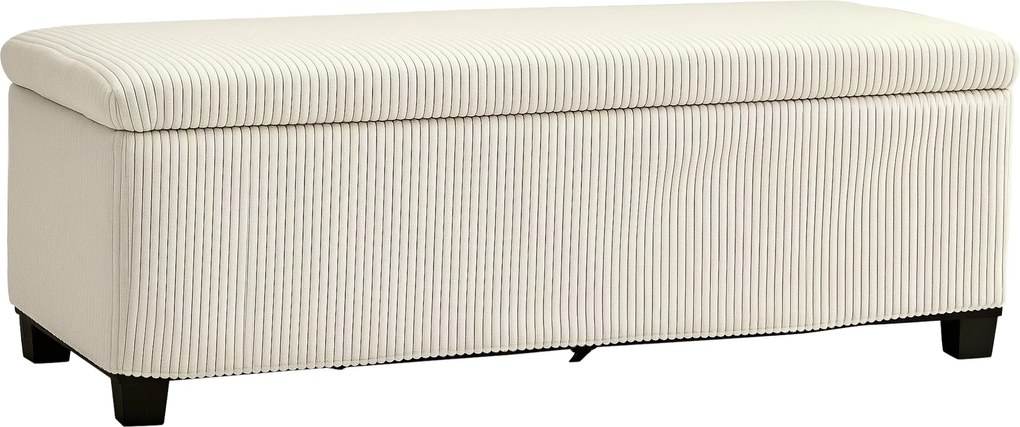 HOMCOM Tároló Puff Corduroy Kárpitozással, Tárolódoboz Acél Lábaival, Tároló Pad a Nappaliba, Hálószobába, Előszobába 112 x 42 x 40 cm, Bézs | Aosom