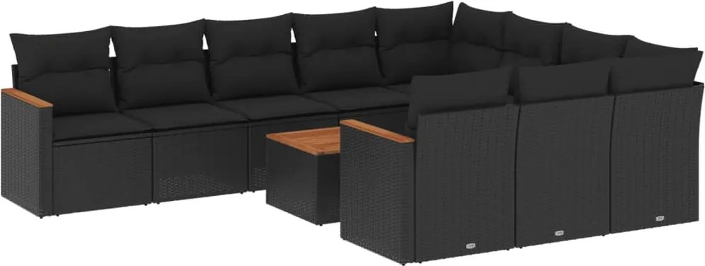 vidaXL 11 részes fekete polyrattan kerti ülőgarnitúra párnákkal