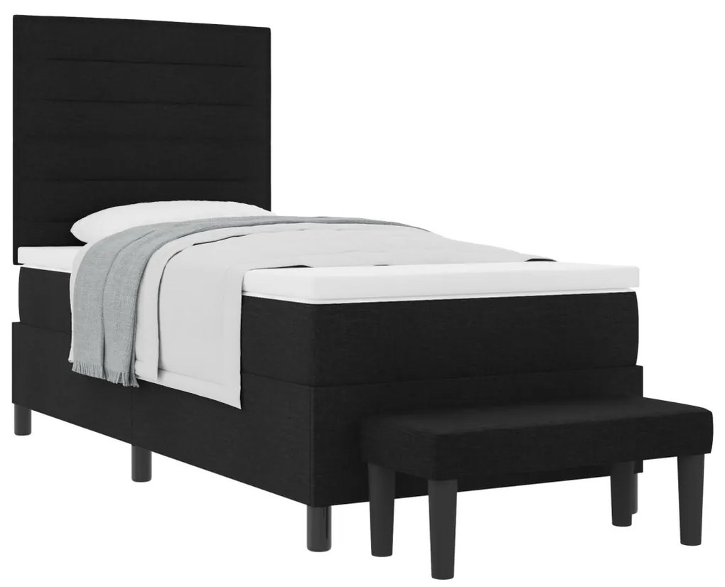 Box Spring Ágy Matraccal és Padlóval Fekete 100x200 cm Szövet