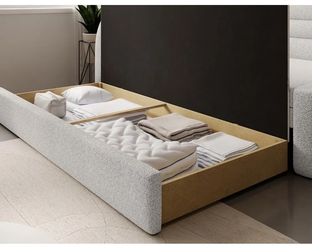 Krémszínű buklé kinyitható-tárolóhelyes kanapé jobb oldali 223 cm Fabillo – ELTAP