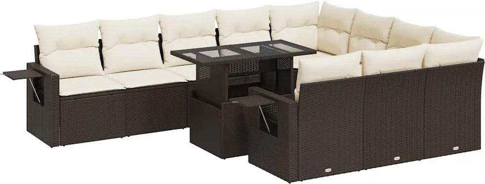 vidaXL 11 részes barna polyrattan kerti ülőgarnitúra párnákkal