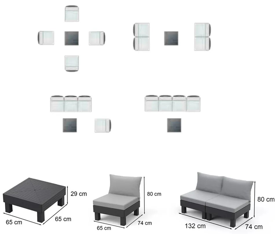 Elements III 4 személyes kerti bútor garnitúra grafit