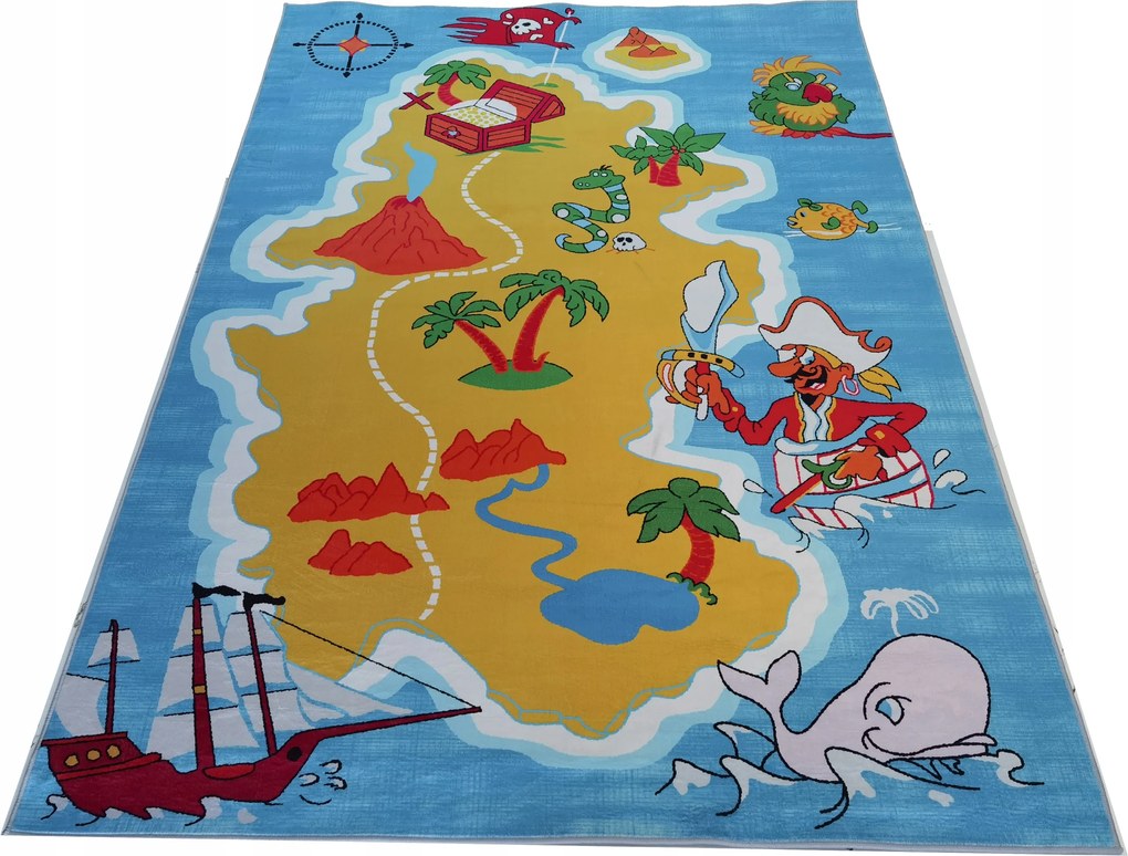 Gyerekszőnyeg Printed 200x300 Nyomtatott Színes Sziget Kalóz Tenger Hajó