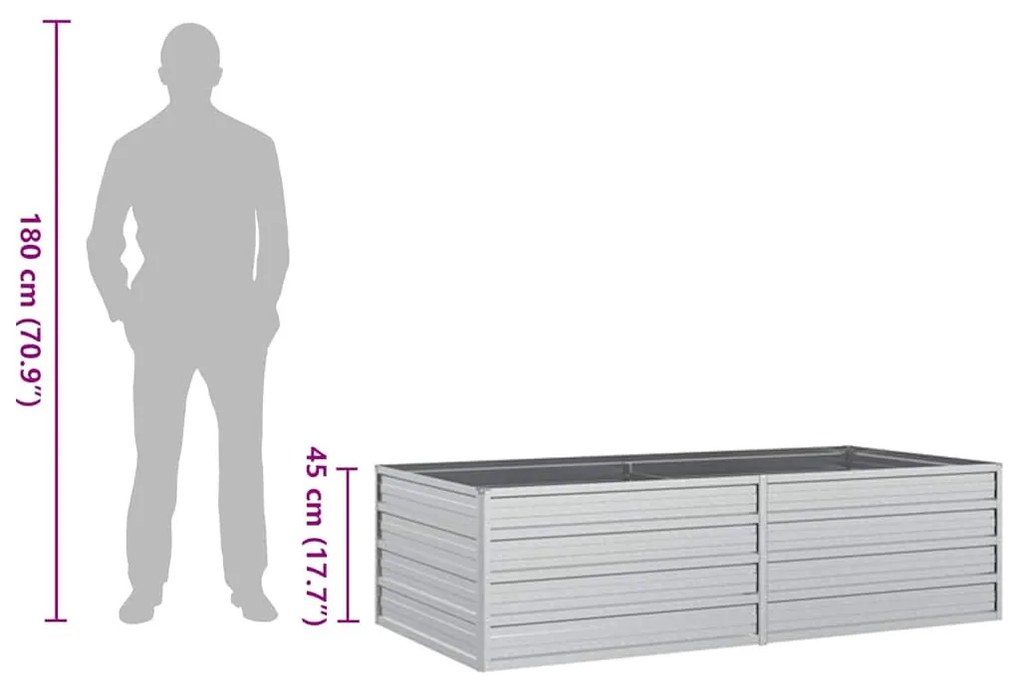 ezüstszínű horganyzott acél kerti magaságyás 160 x 80 x 45 cm