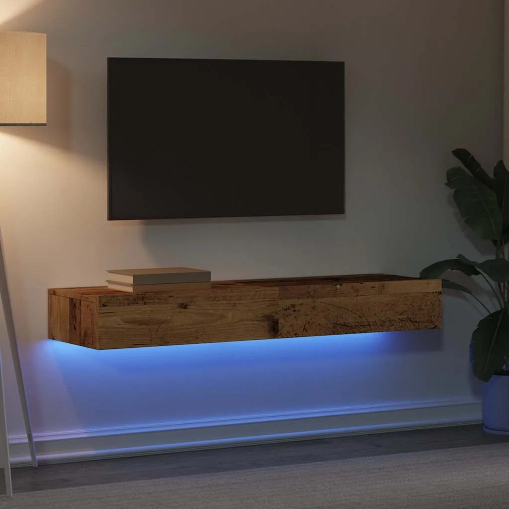 2 db antik fa színű TV-szekrény LED-lámpákkal 60 x 35 x 15,5 cm