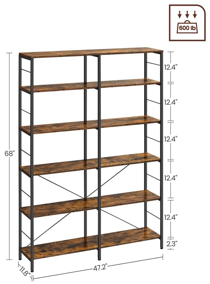 Könyvespolc, tárolópolc, rusztikus barna 172×120×30 cm