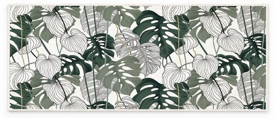 Fehér-zöld mosható futószőnyeg 80x200 cm Monstera – Oyo Concept