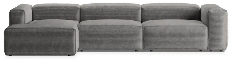 Világosszürke kordbársony sarokkanapé (bal oldali-heverő résszel) Bergamo – Cosmopolitan Design