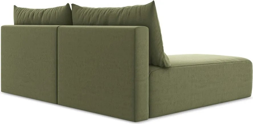 Zöld bársony kinyitható-tárolóhelyes sarokkanapé (bal oldali-heverő résszel) Kalena – Makamii
