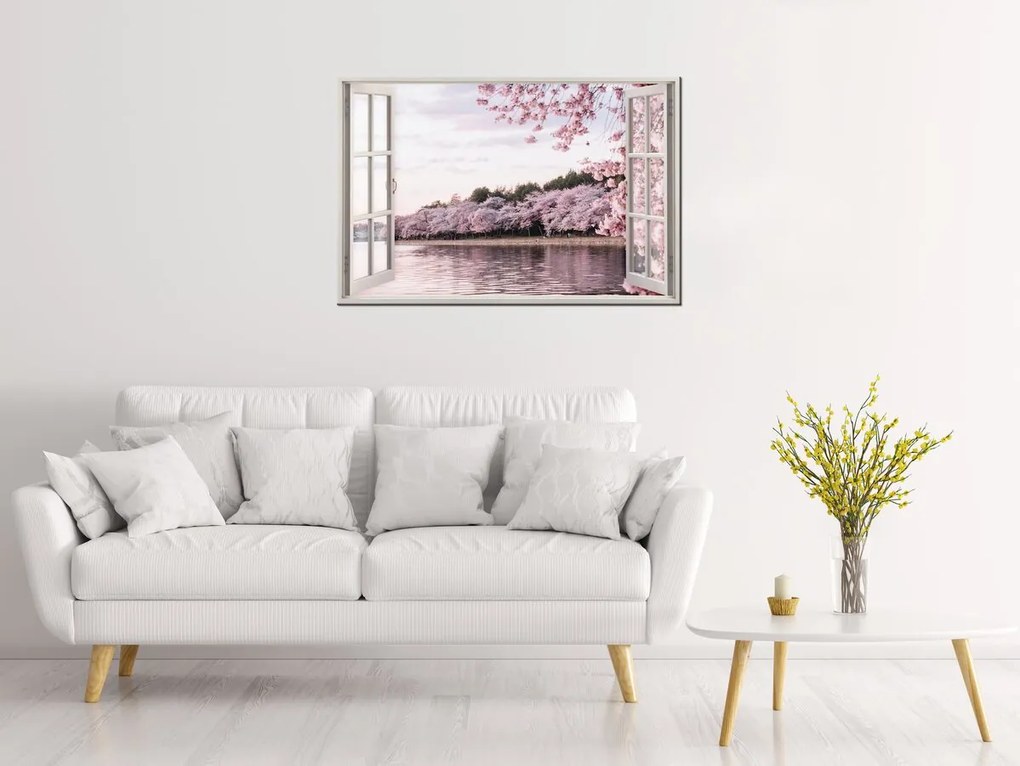 Gario Vászonkép Nyitott ablak Rózsaszín természet Méret: 90 x 60 cm