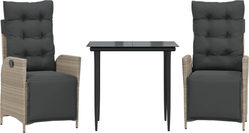 vidaXL 3részes világosszürke polyrattan kerti étkezőgarnitúra párnával