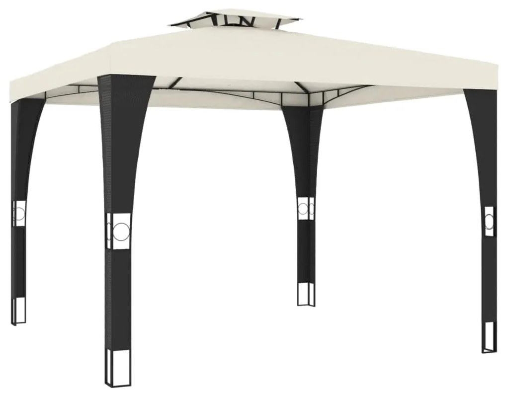 krémszínű acél dupla tetős pavilon 2,98 x 2,98 m