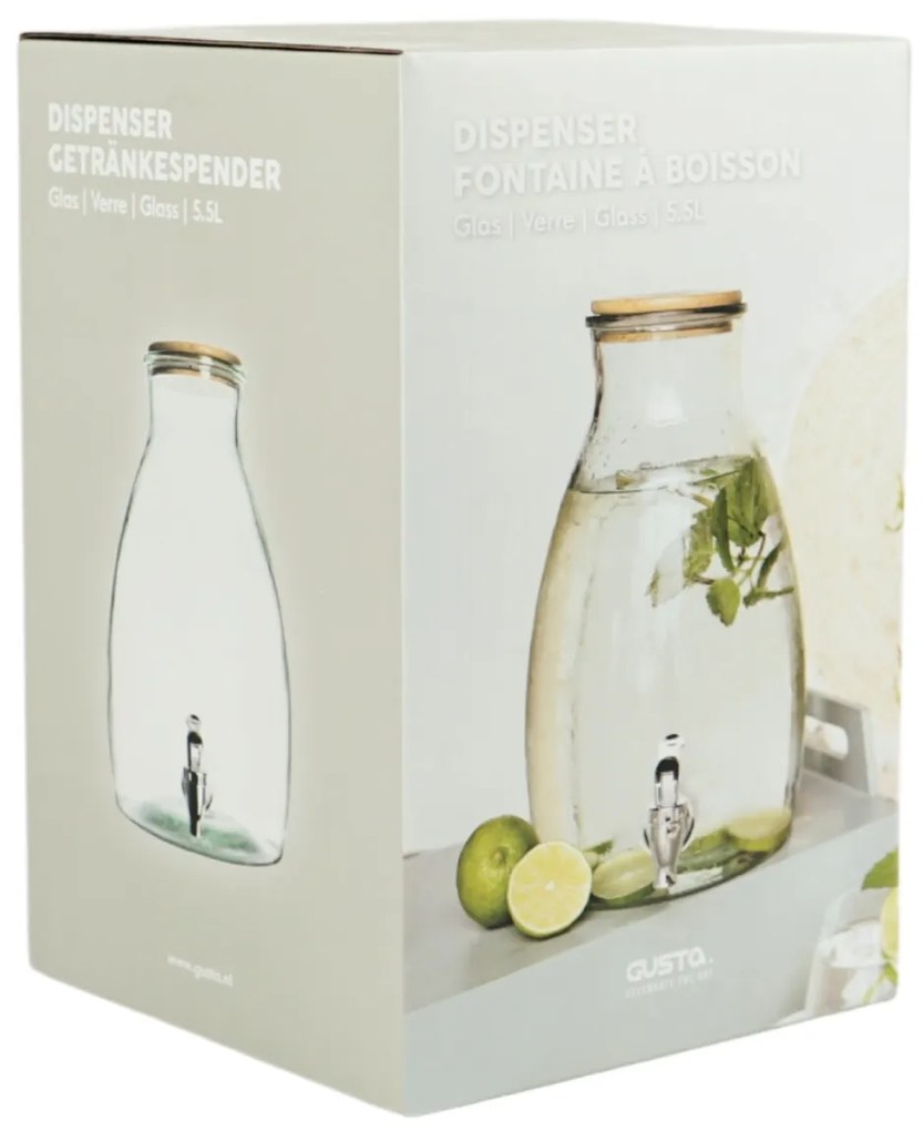 Üveges italadagoló GUSTA fa tetővel 5,5 L