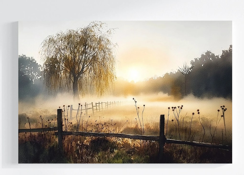 Vászonkép Canvas Tájkép Szabadtéri Falu Rét Fűz Nap 60x40