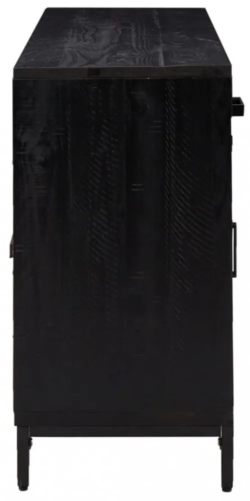 fekete tömör újrahasznosított fenyő tálalószekrény 110x35x70cm