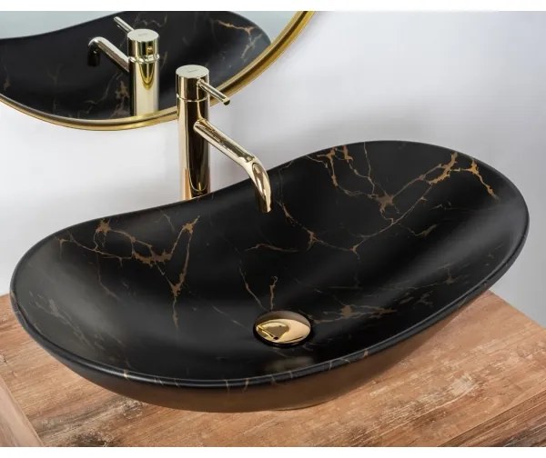 REA-U7478 - Ráépíthető mosdó ROYAL 36x62 cm kerámia/fekete/márvány dekor