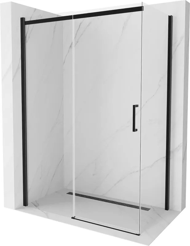 Mexen Omega 140 x 80 cm-es, átlátszó, fekete tolóajtós zuhanykabin - 825-140-080-70-00