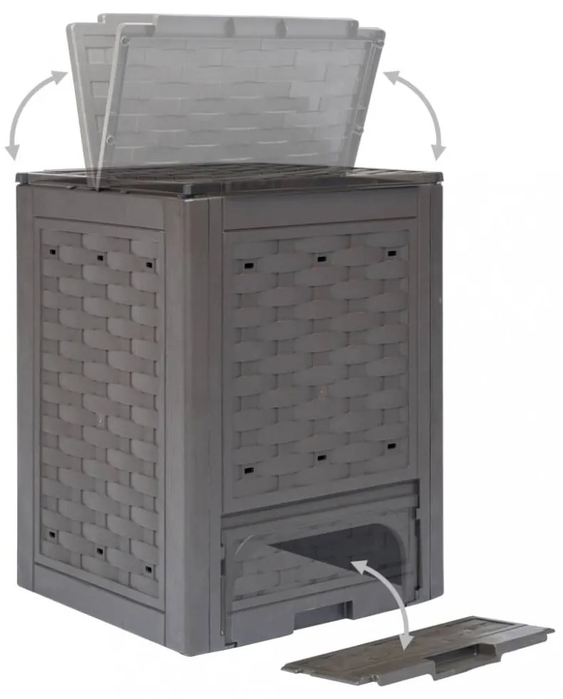 3 db barna műanyag rattan kerti komposztáló 60x60x83 cm 900 L