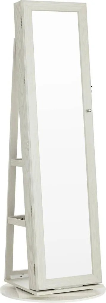 Álló ékszeres szekrény, tükörrel, polcokkal, zárható, fehér 162x55x55cm