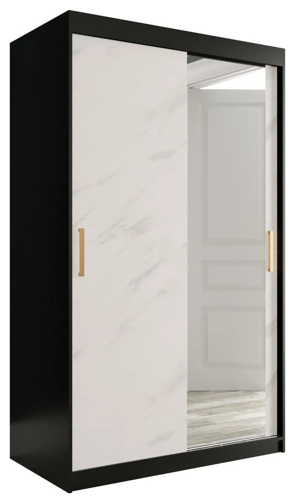 Ruhásszekrény 120 cm Marbelo T2 (matt fekete + fehér márvány). 1064586