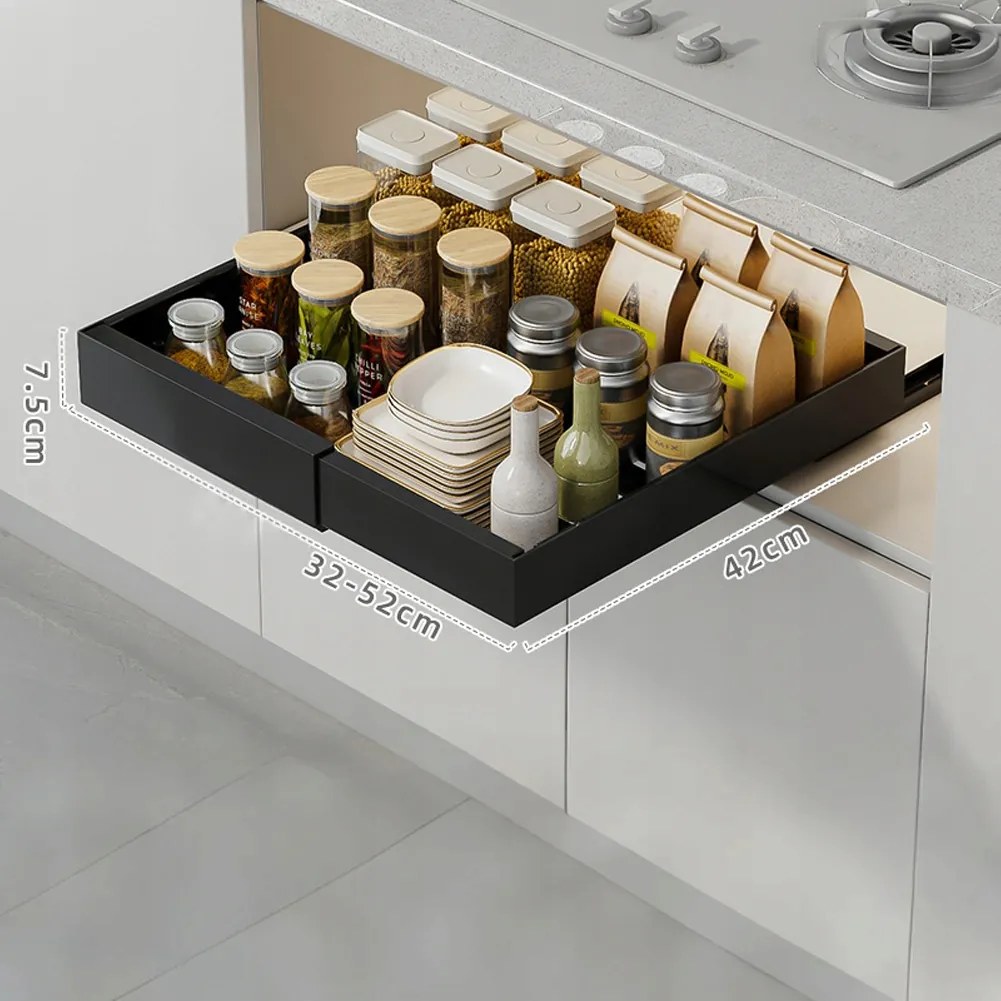 Kihúzható, Bővíthető Szekrényrendszerező, Ragasztóval, 32-52cm, Fekete