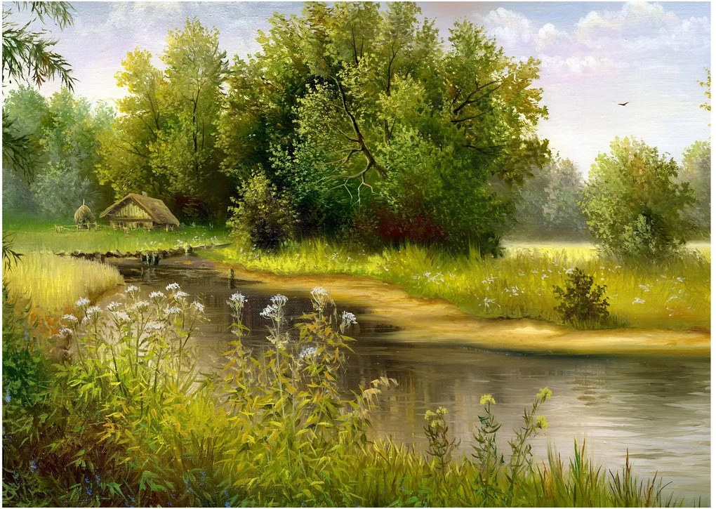 Kép - folyó az erdőnél, olajfestmény (70x50 cm)