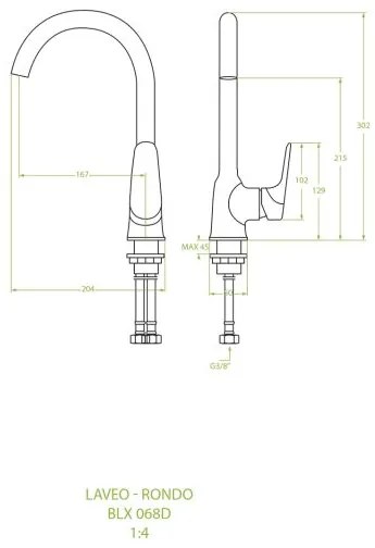 Laveo Rondo, álló konyhai csaptelep h-302, króm, LAV-BLX_068D