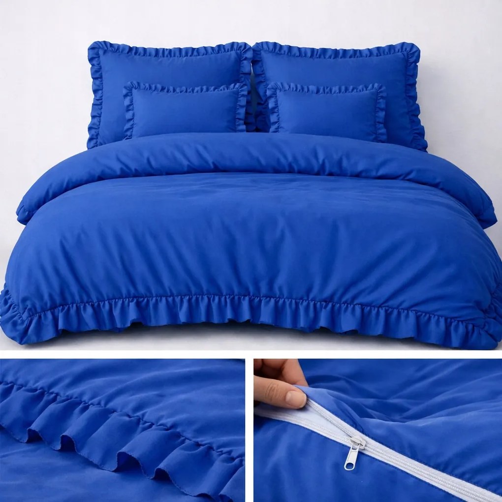 Ágyneműhuzat 200x220 Fodros Szett 3 Részes Mikroszálas Búzavirág Színű