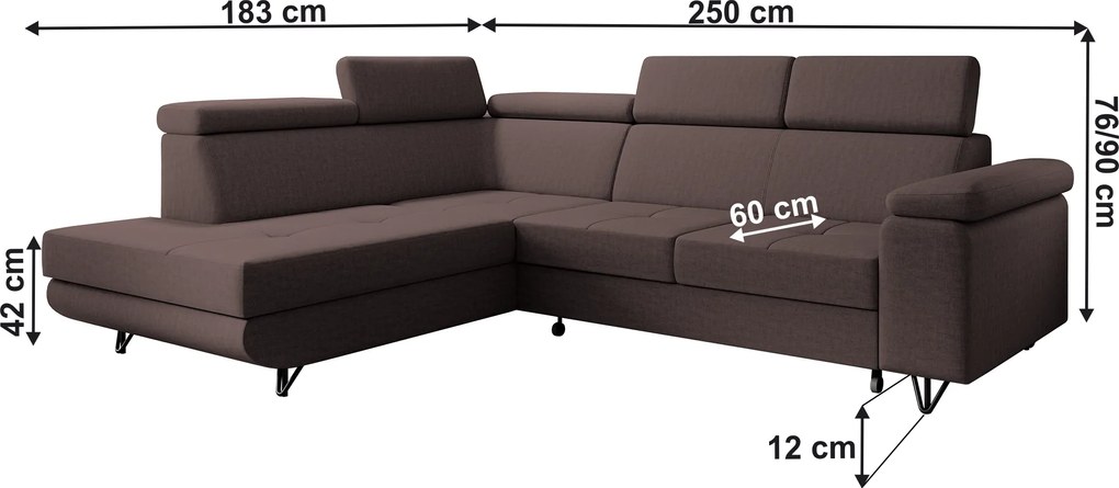 Kinyitható ülőgarnitúra, barna, balos, JOGI ROH