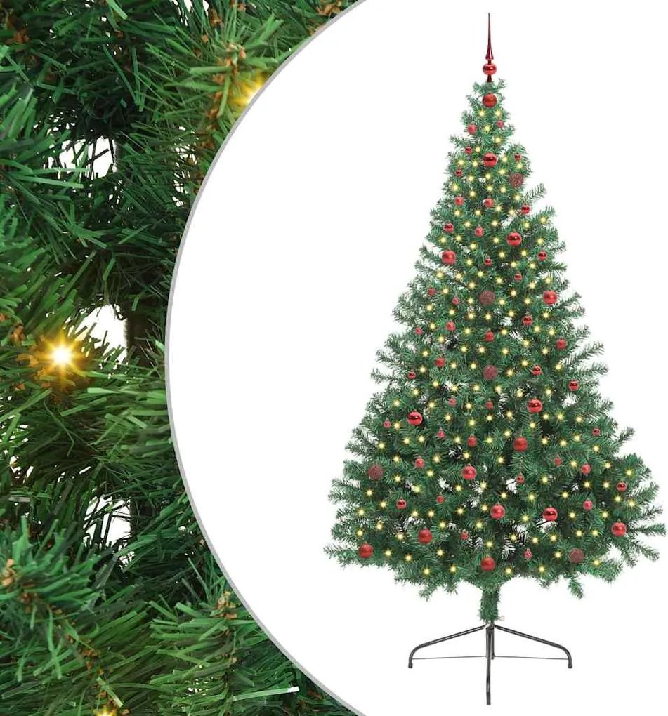 vidaXL Mesterséges, előre világított karácsonyi fa Zöld 240 cm PVC