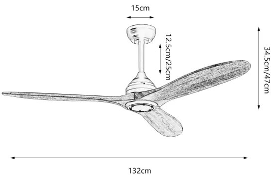 ZEVENTI - Mennyezeti ventilátor LAURIA Wi-Fi Tuya fekete/tölgy + távirányító