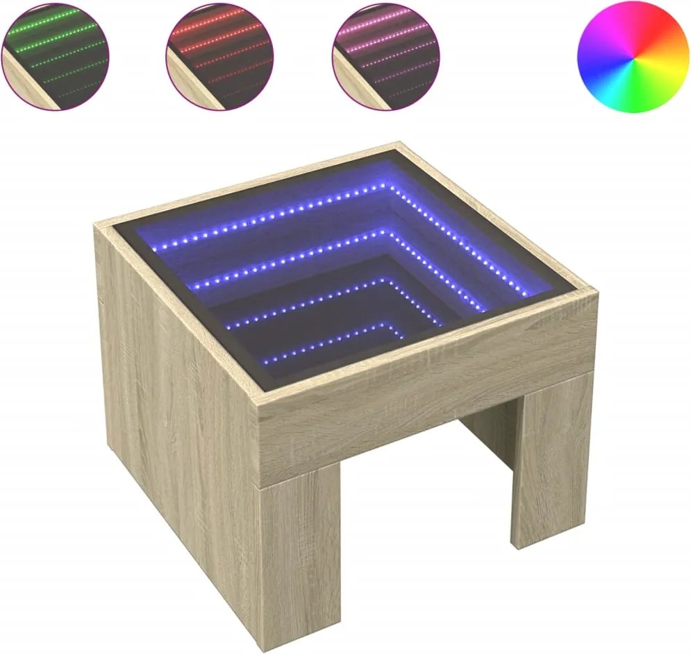 vidaXL sonoma tölgy végtelen hatású LED-es éjjeliszekrény 40x40x30 cm