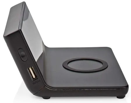 Nedis WCACQ20BK - Ébresztőóra LCD kijelzővel és vezeték nélküli töltő 15W/5V fekete
