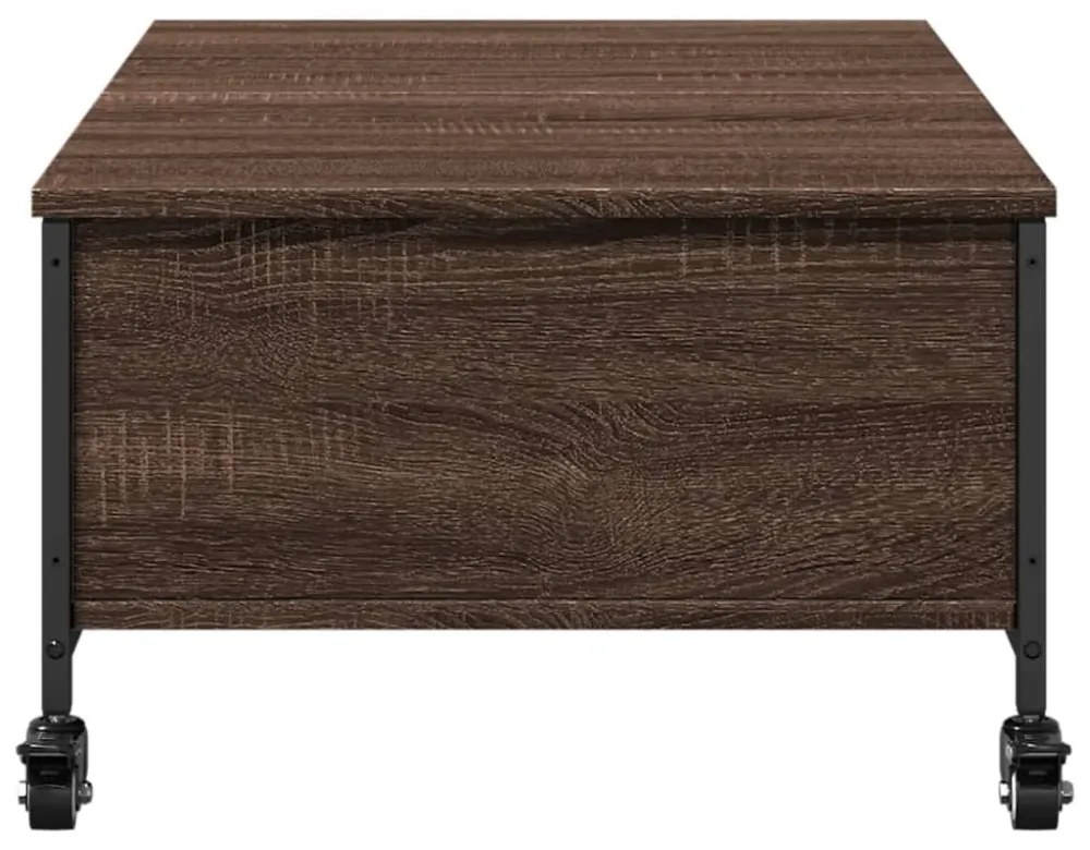 barna tölgy szerelt fa dohányzóasztal kerekekkel 91x55x34 cm
