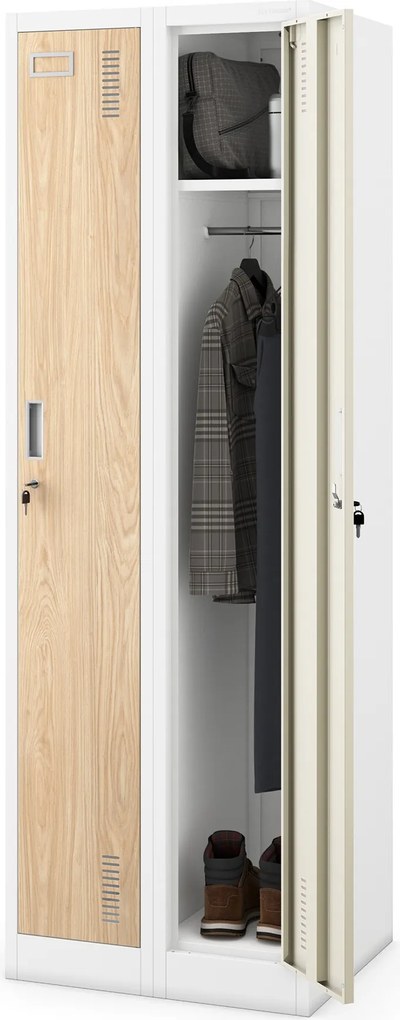 Kétrekeszes dolgozói szekrény, fehér, sonoma tölgy, 600x1800x500 mm: KACPER II Eco Design