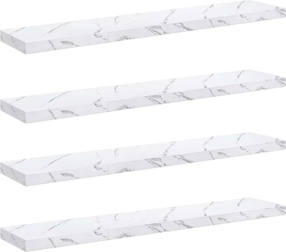 vidaXL Falpolc tárolóval 4 pcs Fehér márvány 120 x 23,5 x 4 cm Faanyag