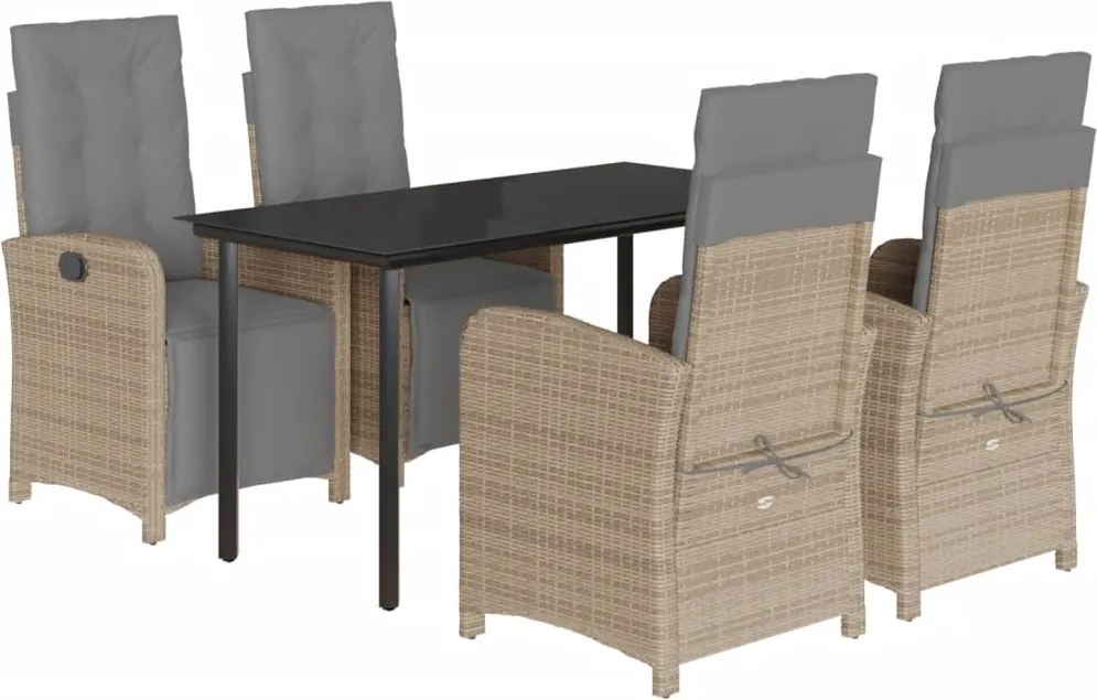 vidaXL 5 részes bézs polyrattan kerti étkezőgarnitúra párnákkal