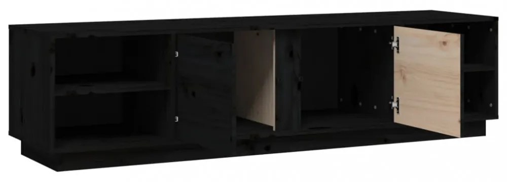 fekete tömör fenyőfa TV-szekrény 156 x 40 x 40 cm