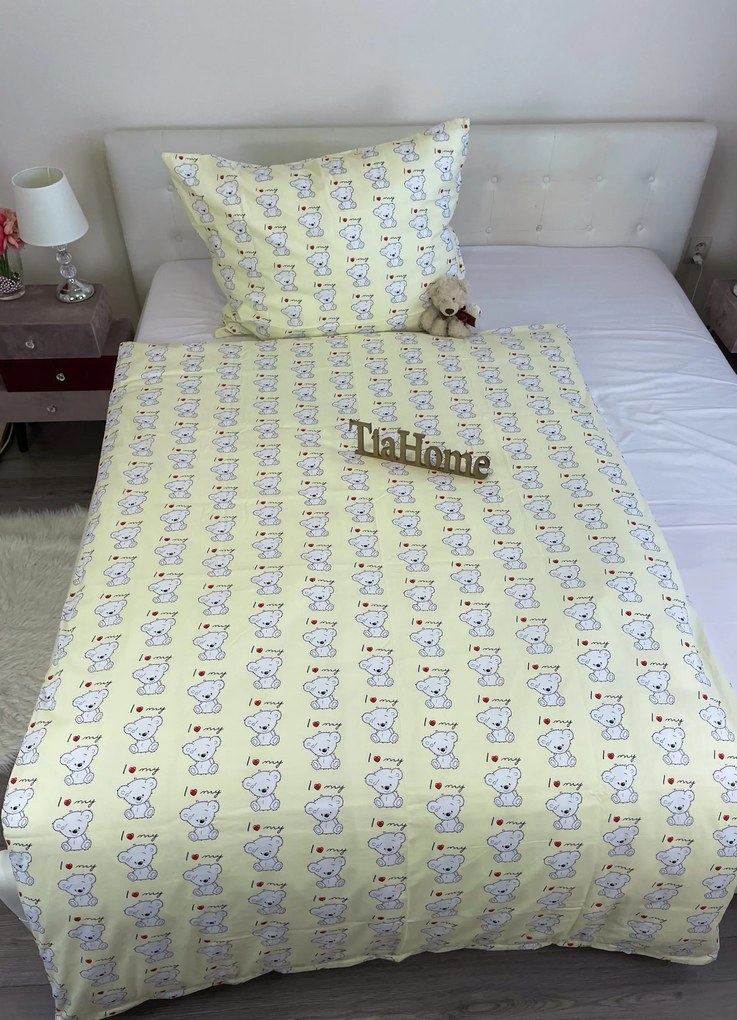 Gyermek pamut lepedők Bear love TiaHome - 1x Párna 90x70cm, 1x Paplan 140x200cm