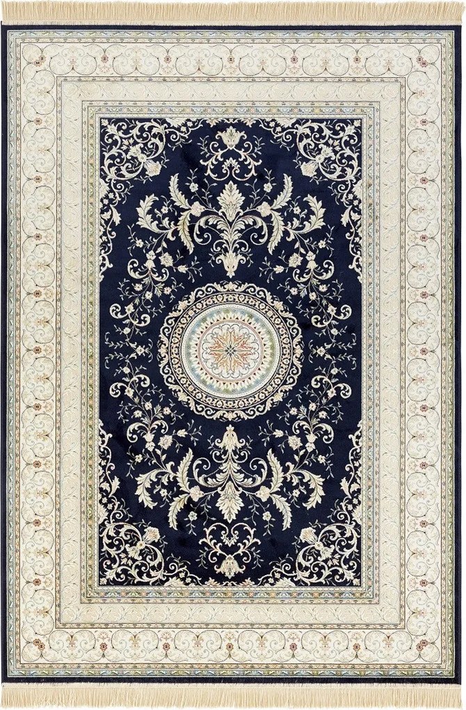 Hagyományos szőnyeg 160x230 nappaliba,klasszikus sötétkék-krém minta