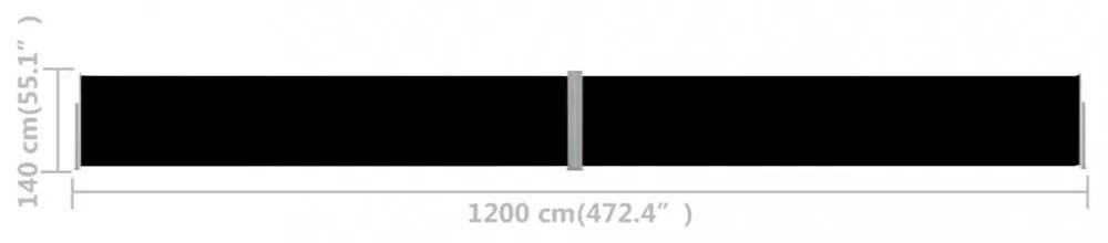 fekete kihúzható oldalsó terasz-napellenző 140 x 1200 cm