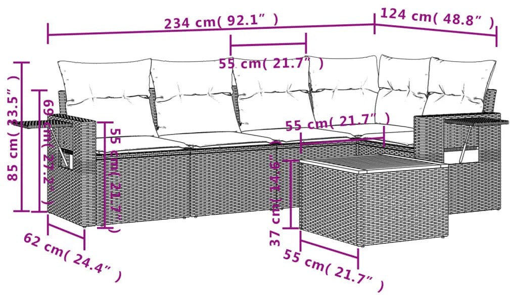 6 részes szürke polyrattan kerti ülőgarnitúra párnákkal