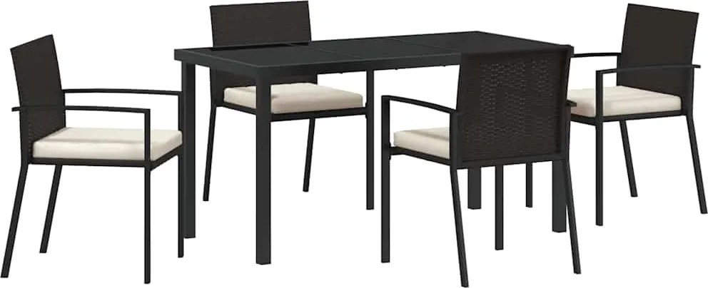 vidaXL Kert étkező szett 5 pcs Fekete Porszórt acél