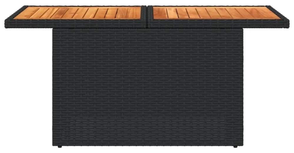 fekete polyrattan és akácfa kerti asztal 100 x 55 x 73 cm