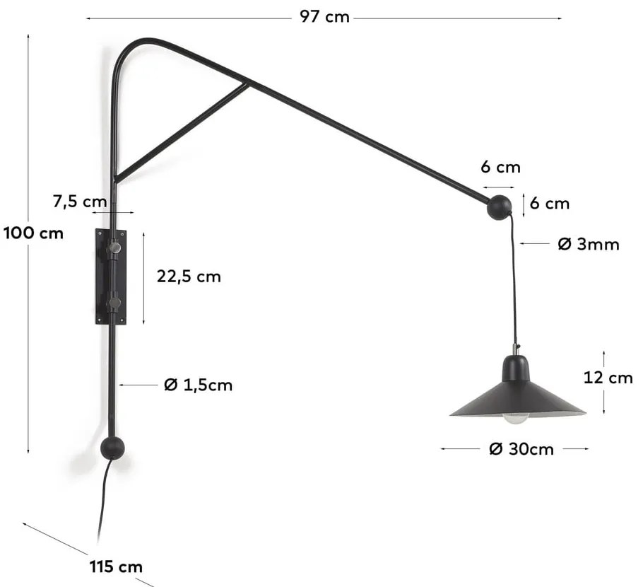 Fekete fali lámpa ø 30 cm Eleazar – Kave Home