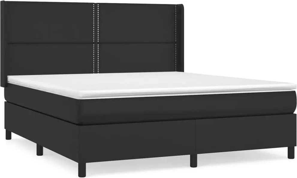 vidaXL fekete műbőr rugós ágy matraccal 180 x 200 cm