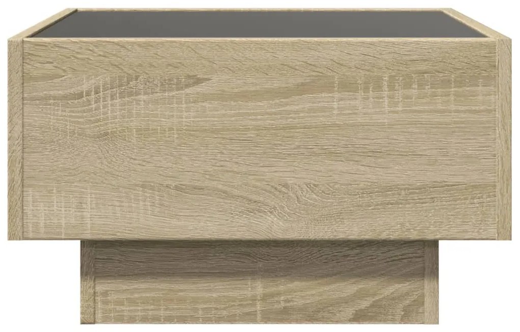 sonoma tölgy szerelt fa dohányzóasztal LED-del 50 x 50 x 30 cm