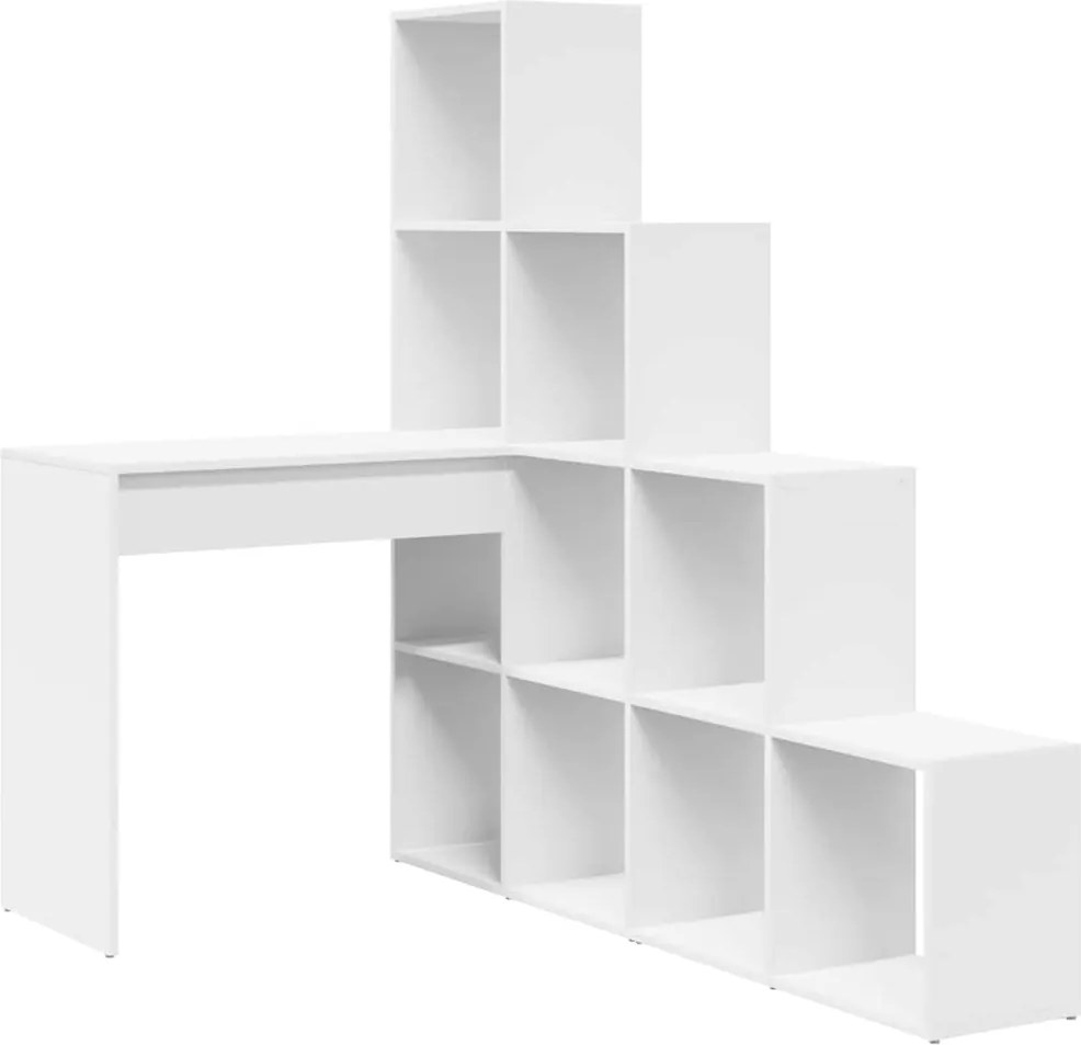 vidaXL Sarokíróasztal polcokkal Fehér 101,5 x 149,5 x 149,5 cm Faanyag