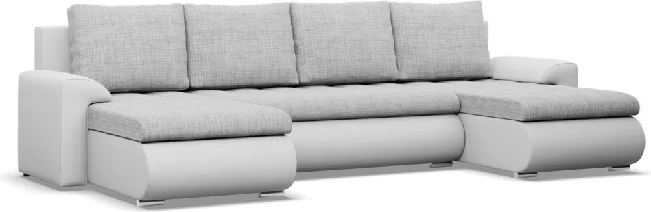 Tokio U alakú sarokkanapé, 3 ágyneműtartóval, fonott + műbőr, univerzális oldal, szürke - fehér